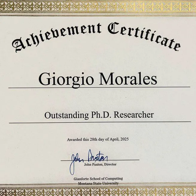 I received the Gianforte School of Computing's "Outstanding PhD Researcher" Award